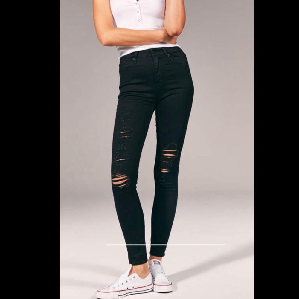 Abercrombie Black Ripped High Rise Skinny Jeans